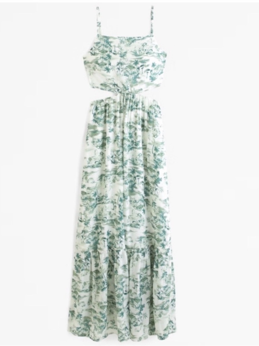 Abercrombie & Fitch Green Floral Crinkle Textured Cutout Maxi Dress